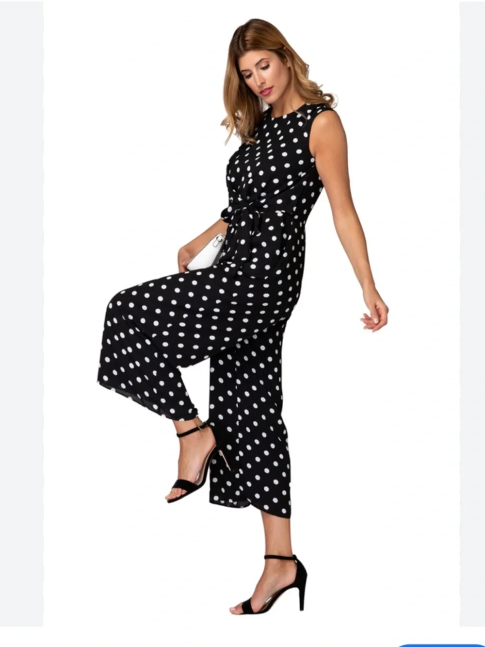 Calvin Klein Navy blue and White Polka Dot sleeveless jumpsuit - Picture 2 of 9